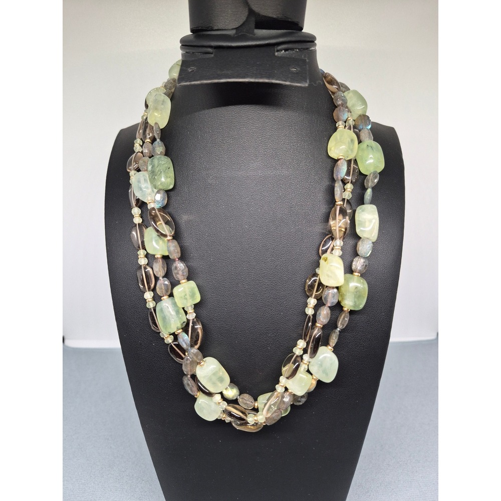 Zoe B Necklace Prehnite Labradorite 14K Smoky Quartz 3 Strand Toggle Clasp